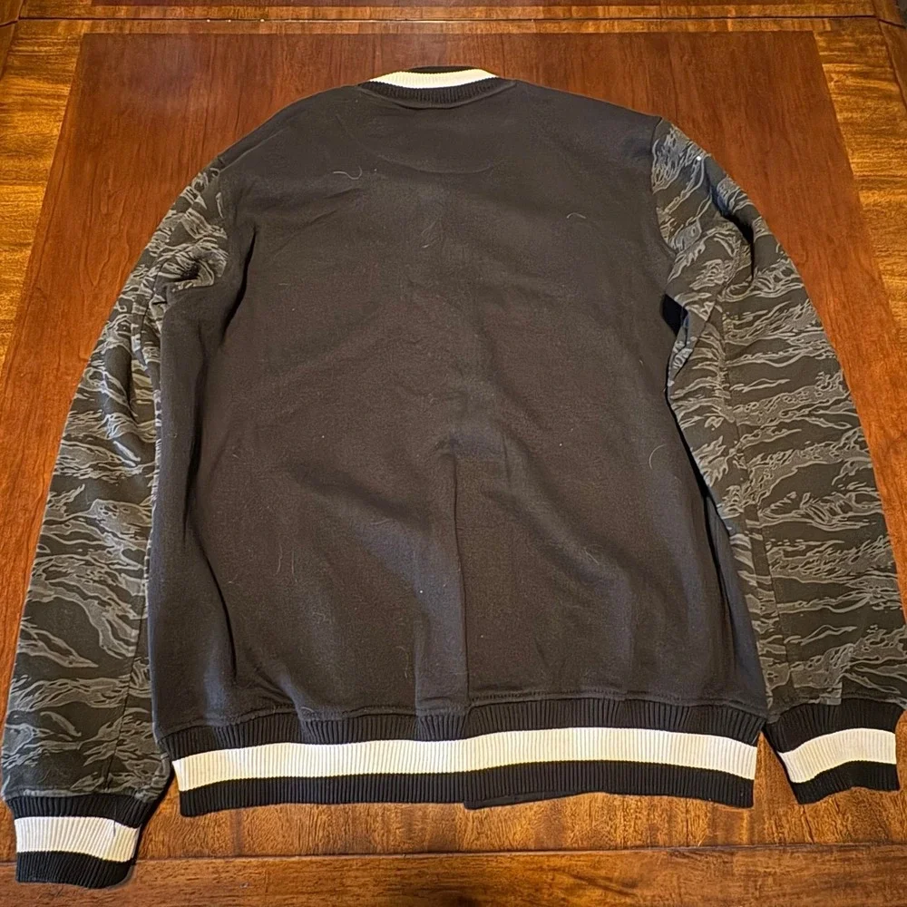 Southpole Varsity Jacket Black Camo Sleeve Button Up Streetwear XL‎